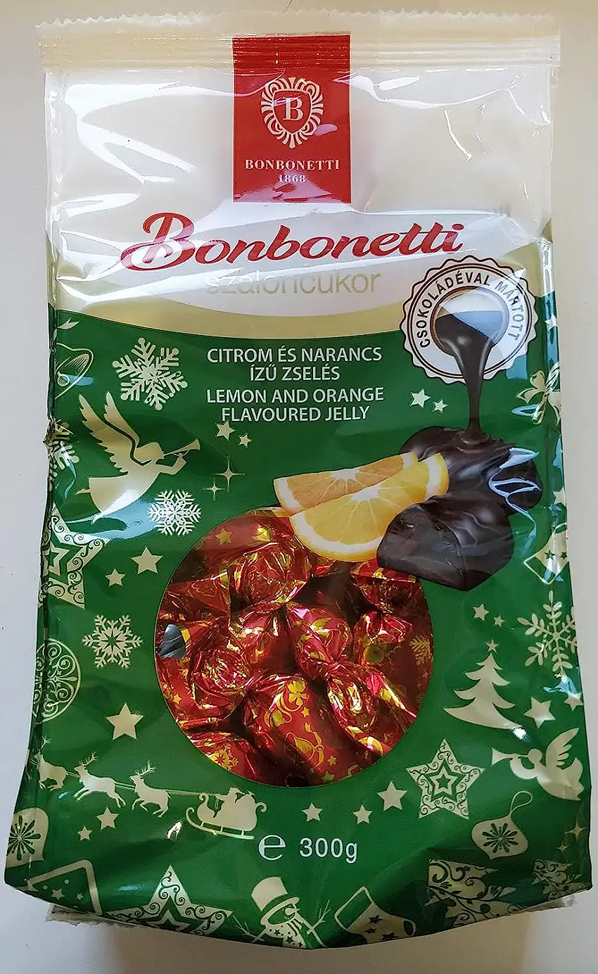 Bonbonetti Kft. Budapest szaloncukor zselés Weihnachtsbonbon Praline Gelee Zitrone und Orange Ungarn
