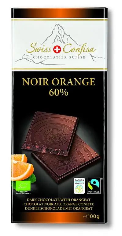 Swiss Confisa Schokolade Noir Orange 60 prozent, 5er Pack (5 x 100 g)