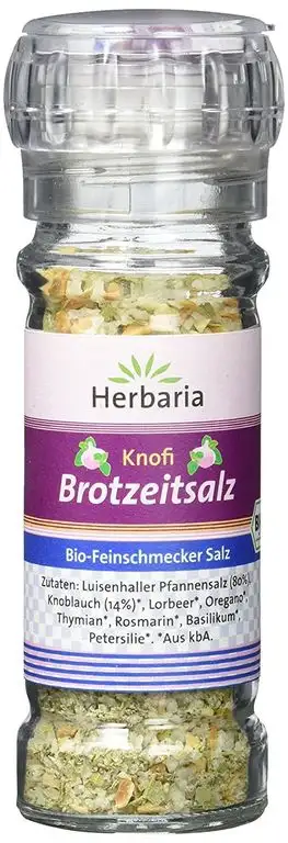 Herbaria Knofi (Knoblauch) Brotzeitsalz Mühle BIO, 2er Pack (2 x 80 g)