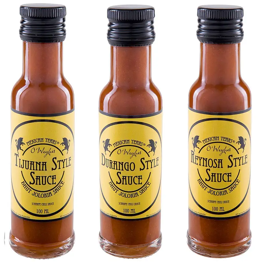 Mexican Tears® - Bhut Jolokia Sauce 3er Pack, scharfe Sauce aus Bhut Jolokia-Chilis - mit die schärfsten Chilis der Welt! [3x100ml Chilisauce]