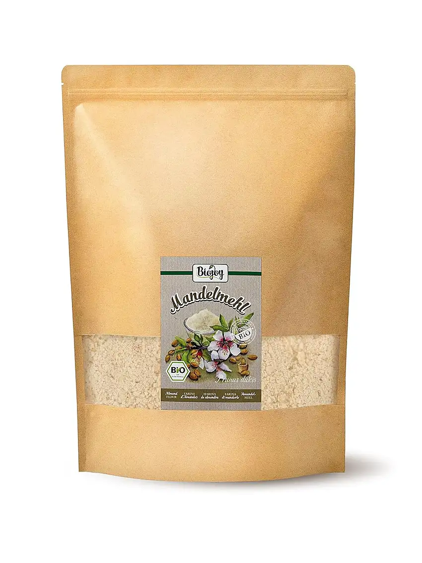 Biojoy BIO-Mandelmehl (2 kg), teilentölt, ideal für Macarons, gemahlene Mandeln