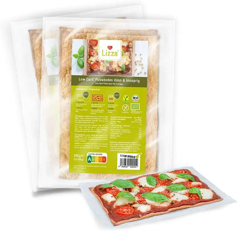Lizza Low Carb Pizzaböden (Dünn & Knusprig) | 94% weniger Kohlenhydrate | Bio, Glutenfrei, Vegan | Keto | Protein- und Ballaststoffreich | Ohne Zuckerzusatz | Ohne Konservierungsstoffe | 4x Pizzaböden