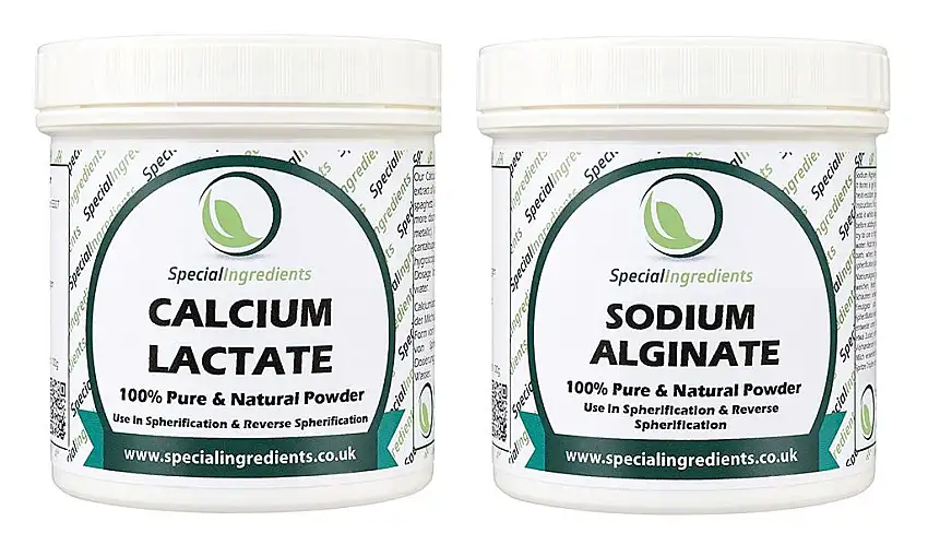 CALCIUMLACTAT 50g UND NATRIUMALGINAT 50g - MOLEKULARE ZUTAT FÜR DIE GASTRONOMIE (DEUTSCHE ETIKETTEN UND ANLEITUNGEN)