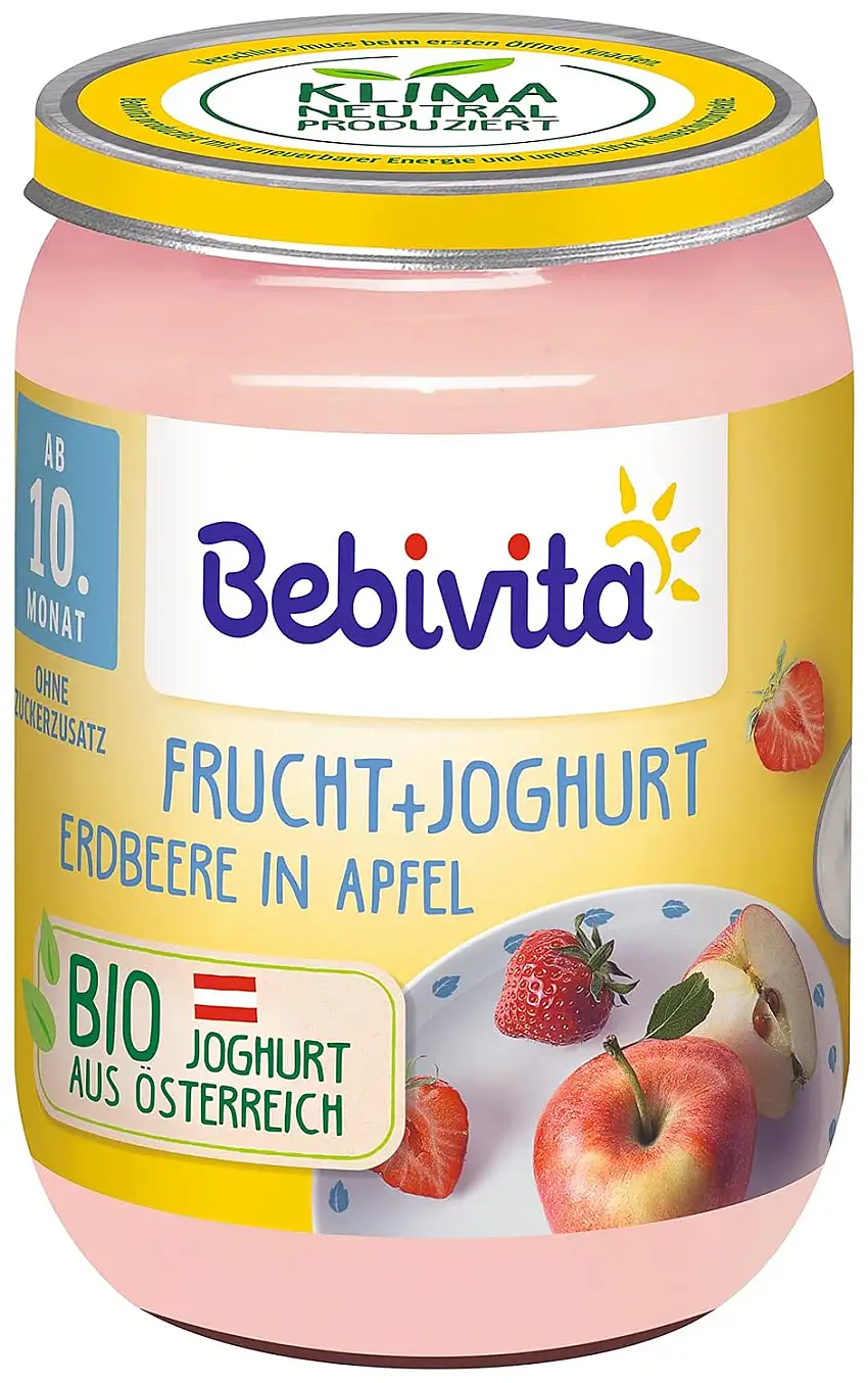 Bebivita Frucht & Joghurt Erdbeere in Apfel, 6er Pack (6 x 190 g)