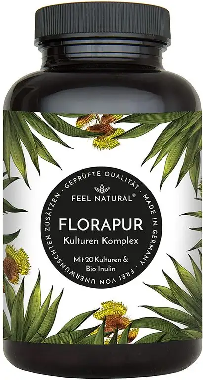 Florapur Kulturen Komplex - 20 Bakterienkulturen & Bio Inulin - 180 vegane, magensaftresistente Kapseln - u.a. Lactobacillus, Bifidobacterium - Hochdosiert: 20 Mrd KbE - Laborgeprüft