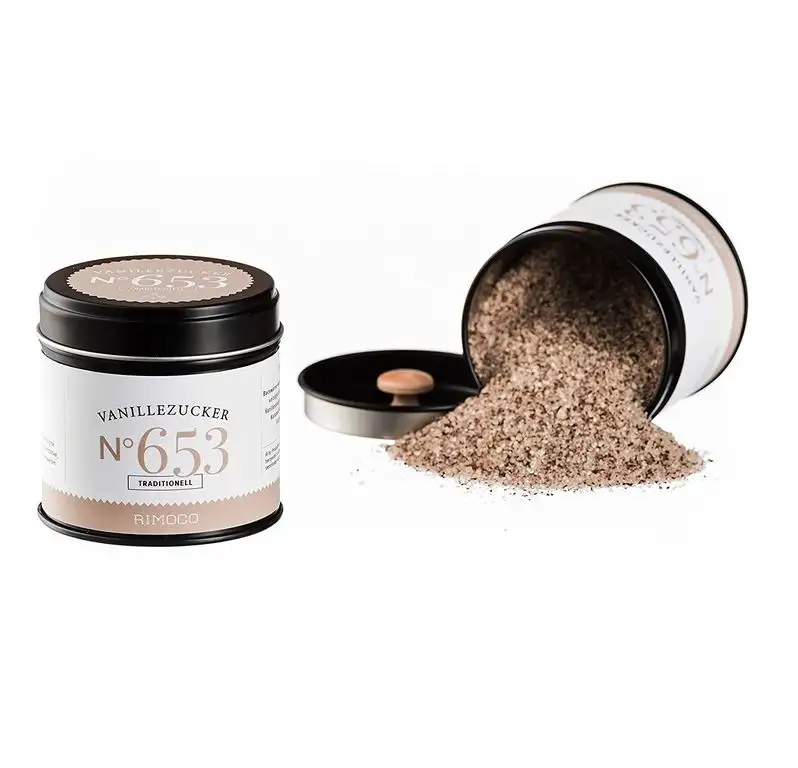 Bio Vanille Zucker N°653 - echte Bourbon Vanille an feinem Zucker, in eleganter Gewürzdose mit doppeltem Aromadeckel, Inhalt: 110g