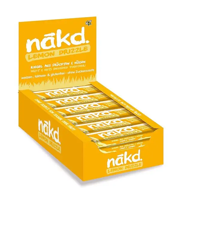 Nakd Lemon Drizzle, köstlicher Fruchtriegel - Nussriegel - ohne Zuckerzusatz, vegan, laktosefrei, weizenfrei und glutenfrei, 18er Pack (18 x 35g)