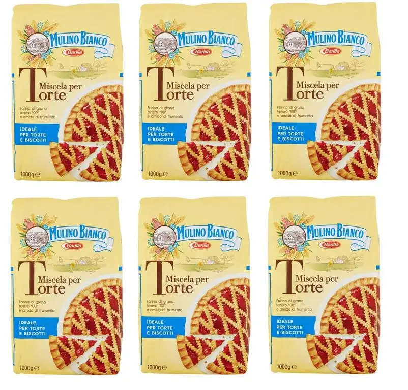x6 Mulino Bianco Miscela per Torte e biscotti Blend für Kuchen und Kekse Weichweizenmehl 1000 g