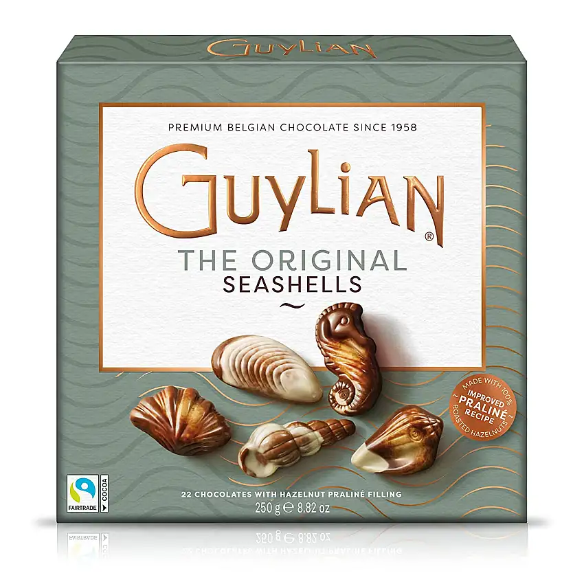 GuyLian Meeresfrüchte Pralinen 250g im 6er Pack – Original Premium Belgische Pralinen mit Nuss-Nougat Füllung und Marmorierung aus Zartbitter-, Vollmilch- und weißer Schokolade (6 x 250g)