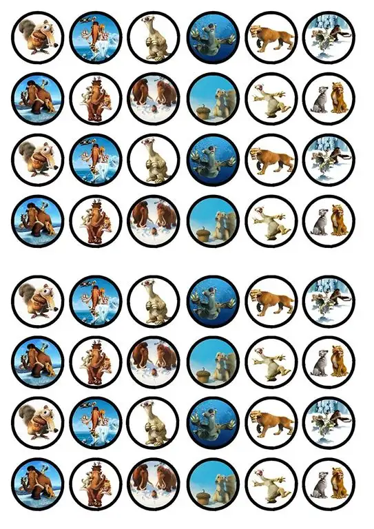 48 Ice Age, Essbare PREMIUM Dicke GEZUCKERTE Vanille, Reispapier Mini Cupcake Toppers, Cake Pops, Cookies für Wafer