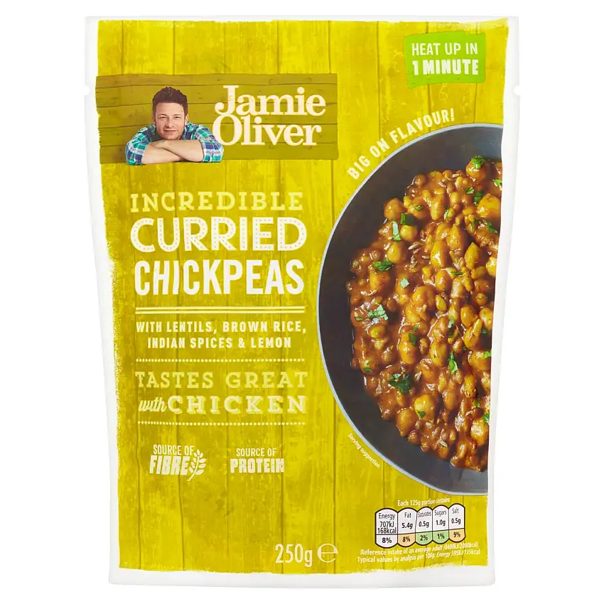 Jamie Oliver Curried Kichererbsen mit Linsen und indischen Gewürzen fertig zum Verzehr – 6 Stück