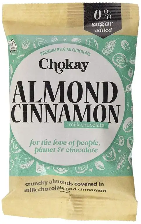 Chokay schokolade Knusprige geröstete Mandeln umhüllt mit belgischer Milchschokolade und einem Hauch von Zimt, ohne Zuckerzusatz, 4er Pack (4 x 50 g)