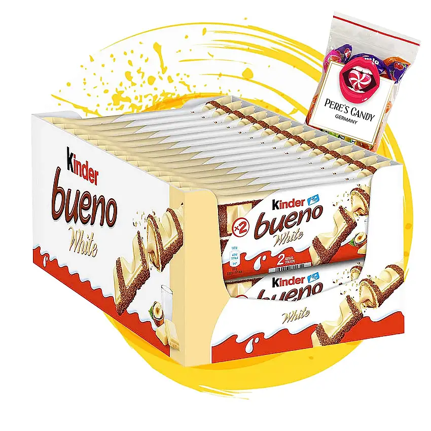 Kinder Bueno White Schokoriegel (30 x 39g) Schokoriegel mit Kaubonbons Geschenk von Pere's Candy