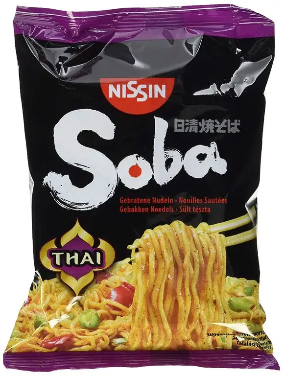 Nissin Bag Noodles Soba – Thai Curry, 9er Pack, Wok Style Instant-Nudeln asiatischer Art, mit Würzsauce, schnelle Zubereitung, thailändisches Essen (9 x 109 g)