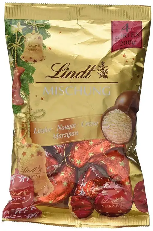 Lindt & Sprüngli Weihnachtliche Mischung im Beutel, 4 köstliche Sorten: Lindor, Nougat, Cresta und Marzipan, (1 x 200 g)