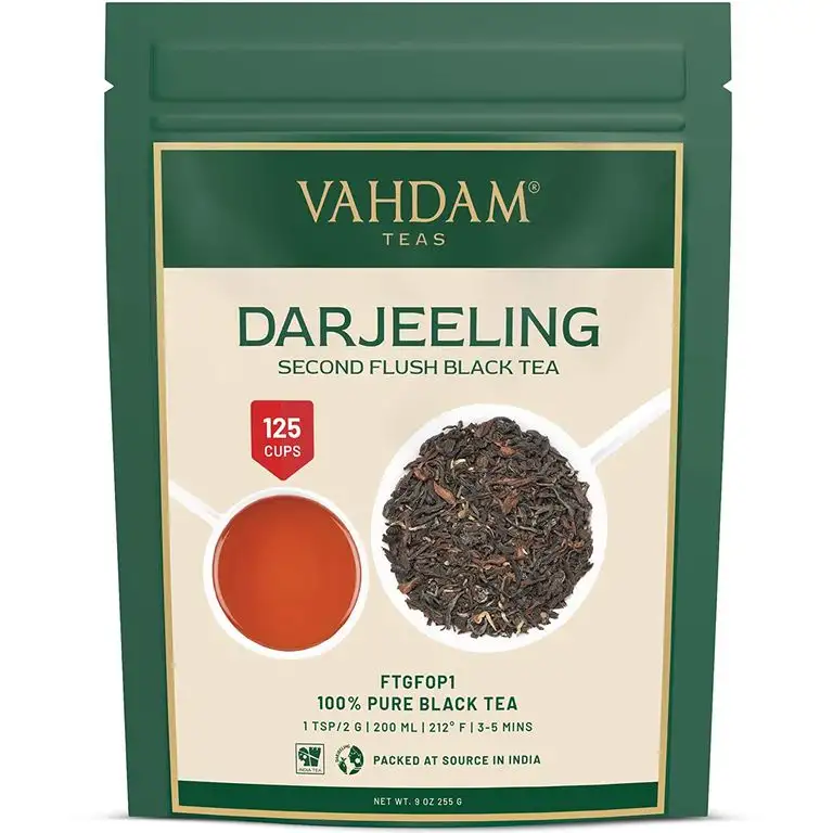 VAHDAM® Darjeeling Loose Leaf (Lose Blätter) Tee (120+ Tassen), Ergiebig & Vollmundig, Schwarzer Second Flush Tee, 100% Zertifiziert, Rein & Unverschnitten. Direkt aus Indien, 255g