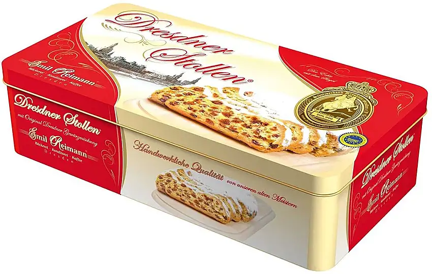 Original Dresdner Stollen (Christstollen) von Emil Reimann 1kg in edler Metalldose
