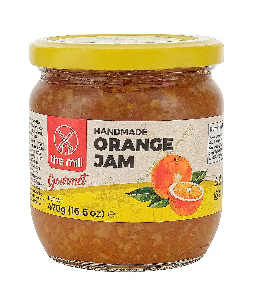 The Mill Gourmet Orangenmarmelade 470 g Glas - aus mediterranen Gartenorangen - 57,5% Orangenstücke, Orangenfasern, Orangenschalen - Ideal für Frühstück & Kuchendekoration - Natürlich - Pasteurisiert