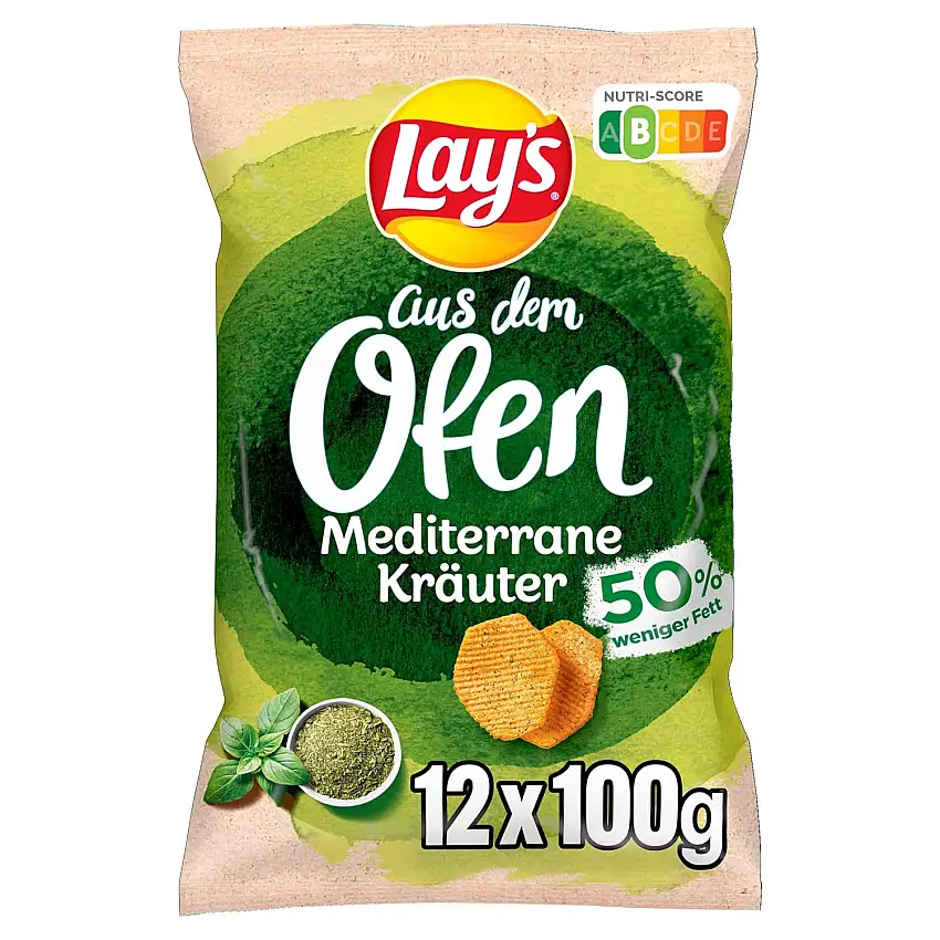 Lay's aus dem Ofen mediterrane Kräuter – Knusprig gewürzte Kartoffelchips aus dem Ofen für eine gelungene Party mit Nutri-Score [B]-(12 x 100g)