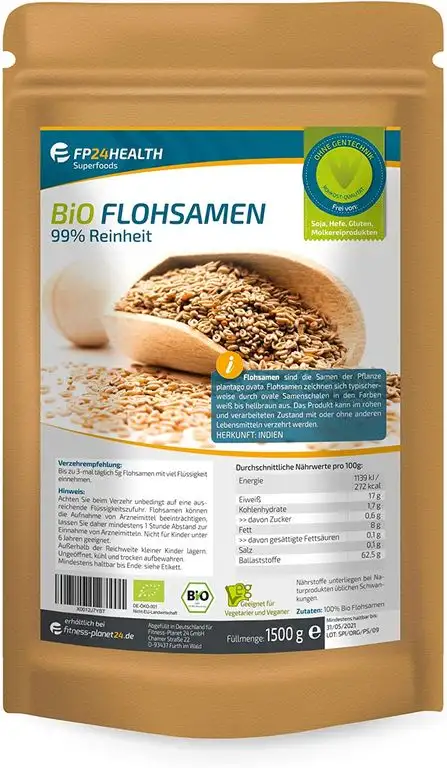 Flohsamen Bio 99% Reinheit 1500g - Großpackung - aus kontrolliert biologischem Anbau - 1,5kg indische Flohsamen - Zippbeutel - Top Qualität