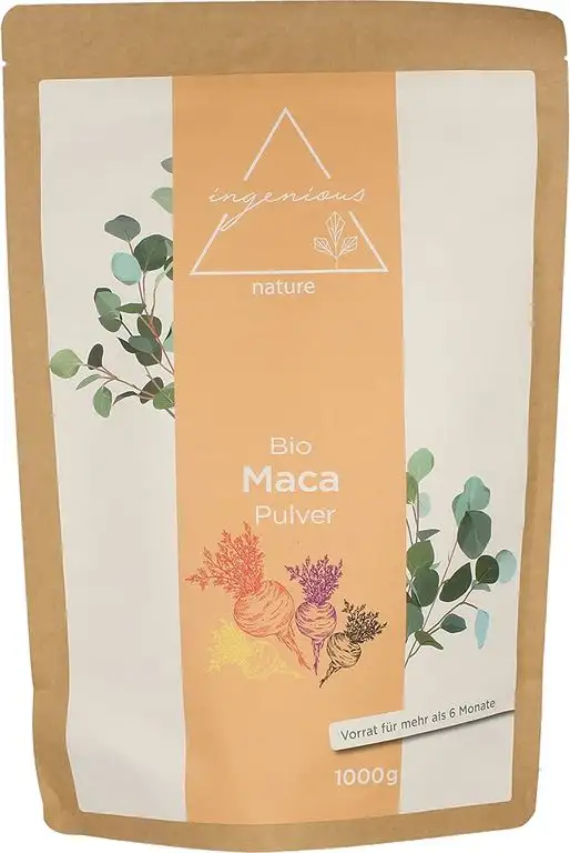 ingenious nature® Laborgeprüfter Bio Maca Pulver Mix 500g - aus den vier Maca Sorten gelb, rot, violett und schwarz, roh, aus Peru. Angebaut auf über 4400m. Vorrat für 100 Tage. (500g)