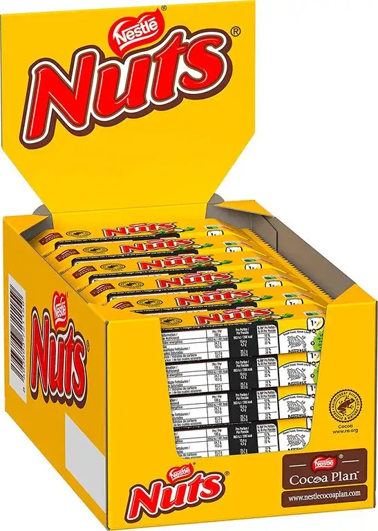 Nestlé NUTS, Haselnuss Schokoriegel mit Karamellfüllung, ganze Haselnüsse und leckere Candy Creme, ummantelt mit Milchschokolade, 24er Pack (24 x 42g)
