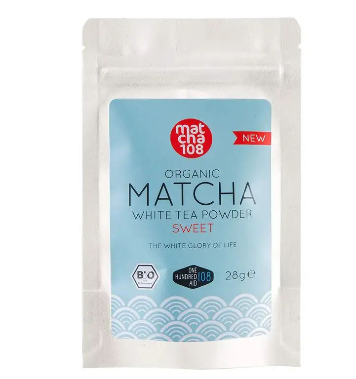 Matcha Weißer Tee, schmeckt wie Matcha nur leicht süss. Ideal als Matcha-Latte, Smoothie, Eis und Chai-Latte ohne Zucker - Bio Weißtee Pulver 108 [Organic Matcha White Tea Powder -Sweet Taste 28g]