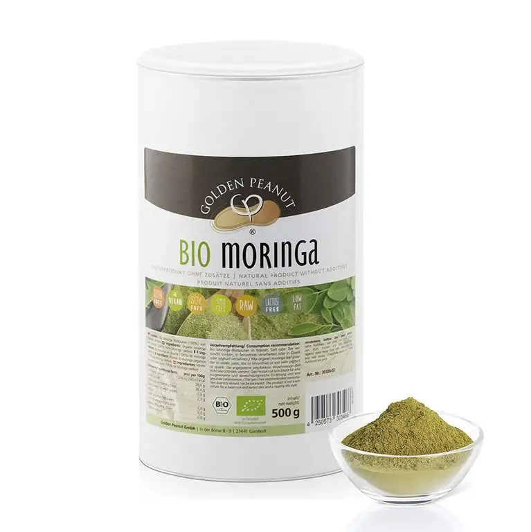 Bio Moringa Oleifera Blattpulver 500 g |glutenfrei| ohne Zusätze | vegan| höchste Reinheit| geprüfte Qualität | Golden Peanut