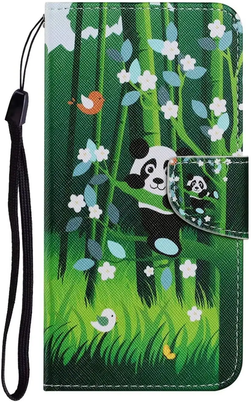 Miagon für iPhone SE 2020 Hülle,Bunt Muster Handytasche Flip Case PU Leder Cover Magnet Schutzhülle Ständer mit Kartenfach Magnetisch,Panda