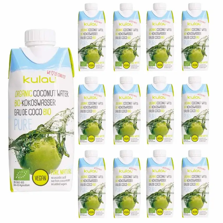 Kulau Bio Kokoswasser Pure 330 ml 100% pures Kokosnusswasser ohne Zucker und Zusatzstoffe, 12er Pack