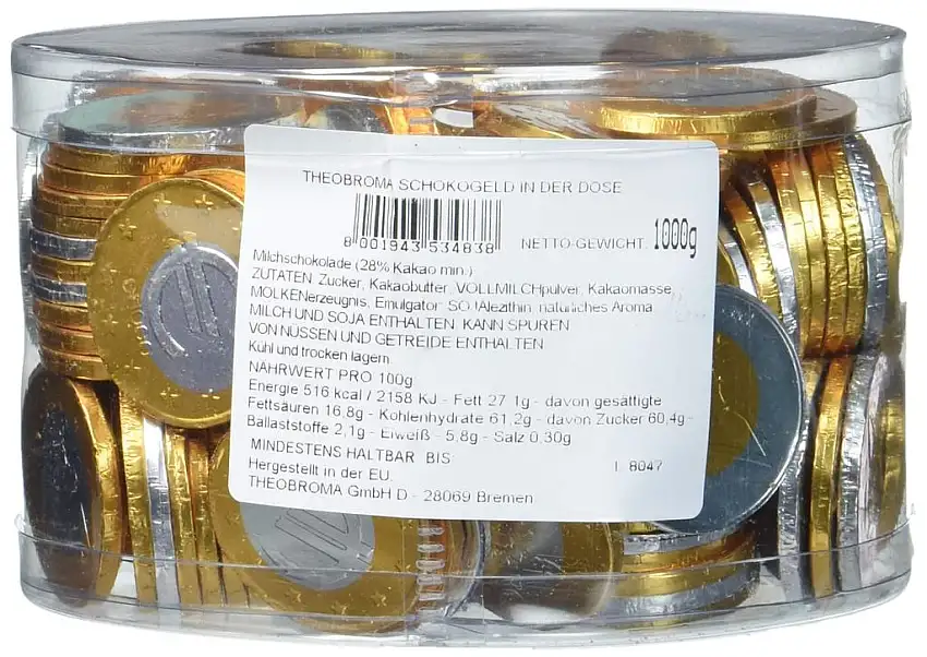 Theobroma Schokogeld 1 und 2 Euro Münzen gemischt, 1er Pack (1 x 1 kg)