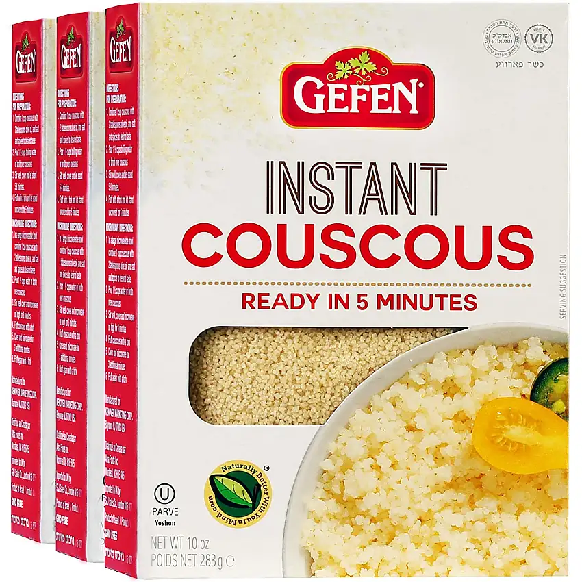 Gefen Instant Couscous, 284 ml (3 Packungen, insgesamt 850 ml), hergestellt aus Grießweizen, fertig in 5 Minuten.