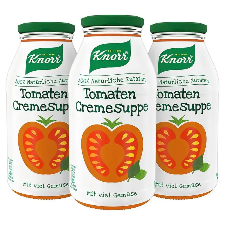 Knorr Tomaten Cremesuppe (für die schnelle Mahlzeit im Glas mit 100% natürlichen Zutaten) 3 x 450 ml