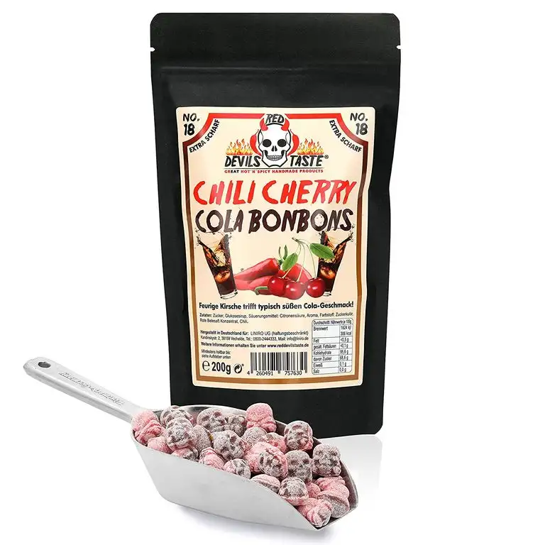 Chili Cherry Cola Bonbons - Cola trifft Kirsche & Chili - mega scharf - 200g - Hotskala: 9
