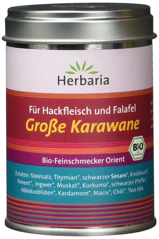 Herbaria "Grosse Karawane" Mischung für Hackfleisch und Falafel, 1er Pack (1 x 90 g Dose) - Bio
