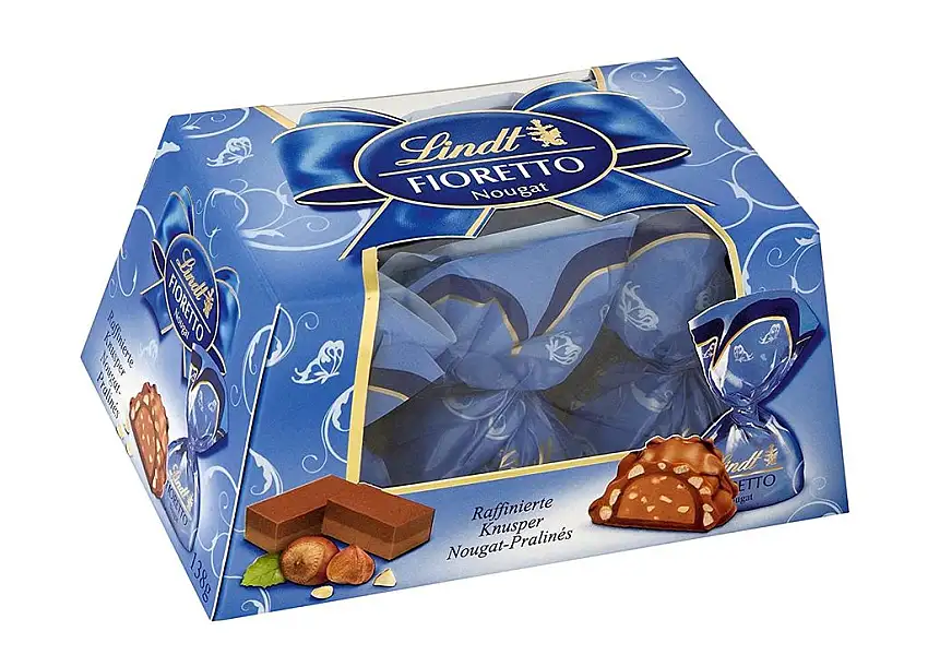 Lindt Fioretto Nougat, Knusper Nougat-Pralinen in Schokoladen-Geschenkbox, 4er-Pack (4 x 138 g)
