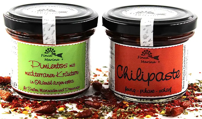 Chiliset mit Chilipaste und Pimientos in Olivenöl aus der Finca Marina Gewürzmanufaktur