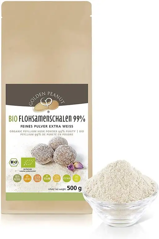 BIO Flohsamenschalen Pulver 99%, fein gemahlen 500g Beutel, extra weiß, keimreduziert, aus frischer Ernte und ausgewählten Anbaugebieten in Indien