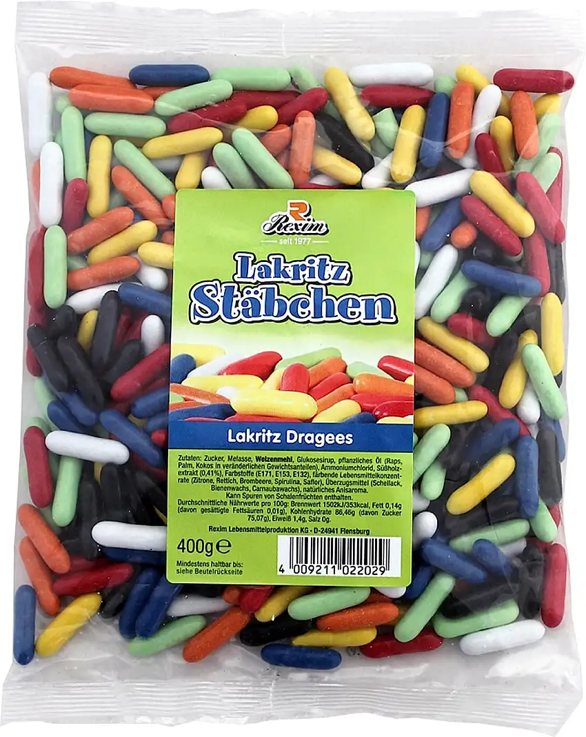 Rexim Lakritz-Stäbchen, 400g Tüte, Lakritz-Dragees