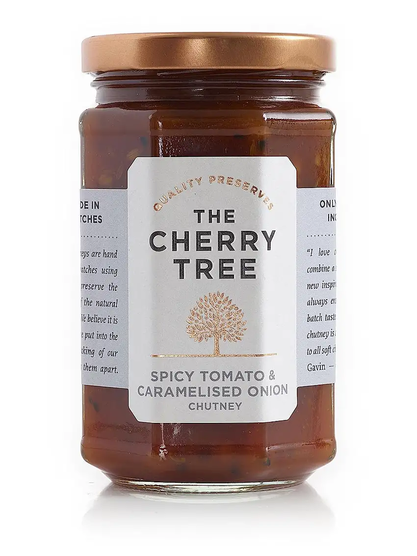 würziges Tomaten Chutney mit karamellisierten Zwiebeln - Spicy Tomato & Caramelised Onion - 320 g - Ein Premium-Gourmet Chutney der Spitzenklasse von The Cherry Tree