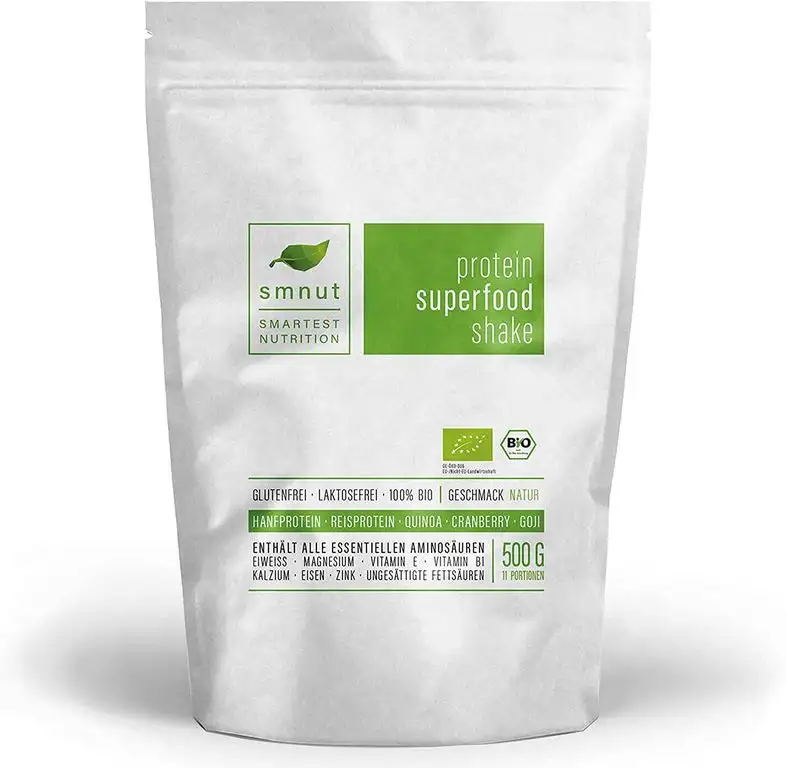 Bio Vegan Protein Shake NATUR 500g | Hanf- und Reisprotein mit Superfoods | Ohne Zusätze, Laktosefrei und Glutenfrei | Stärkt das Immunsystem | Mit Quinoa, Goji-Beeren und Cranberry