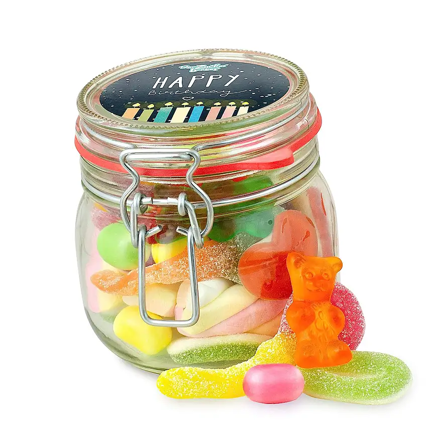 Kleines Happy Birthday Glas – toller Süßigkeiten-Mix zum Verschenken, süße Geschenk-Idee zum Geburtstag