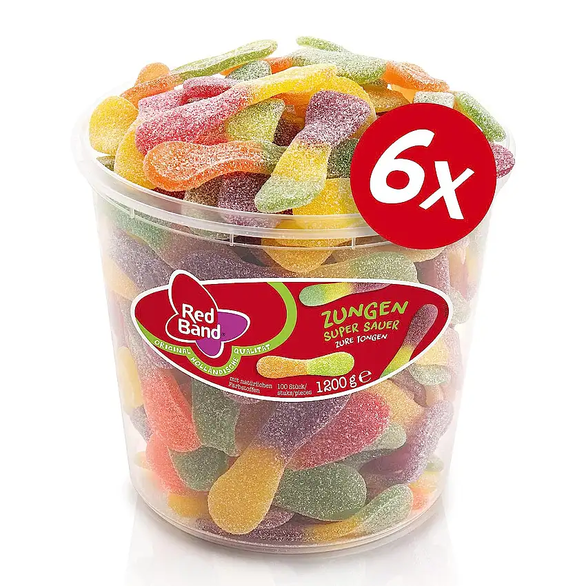 Red Band Zungen Super Sauer - Großpackung: 6 x 1,2 kg - Fruchtgummi - Ein Sauer-Süßes Weingummi-Erlebnis mit Suchtfaktor - Holländische Qualität - Süßigkeiten