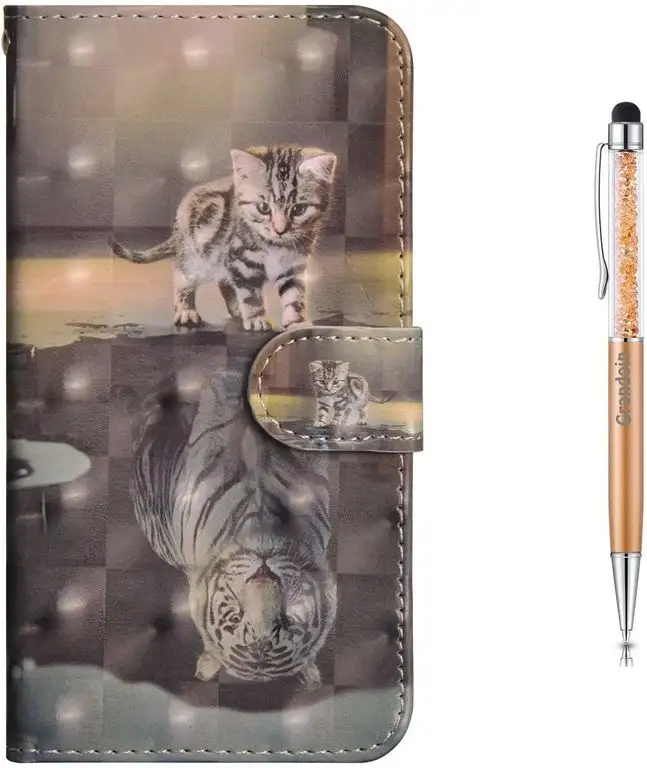 Grandoin Redmi S2 Hülle, Handyhülle im Brieftasche-Stil für Xiaomi Redmi S2 Handytasche PU Leder Flip Cover 3D Bunte Muster Book Case Schutzhülle (Katze und Tiger)