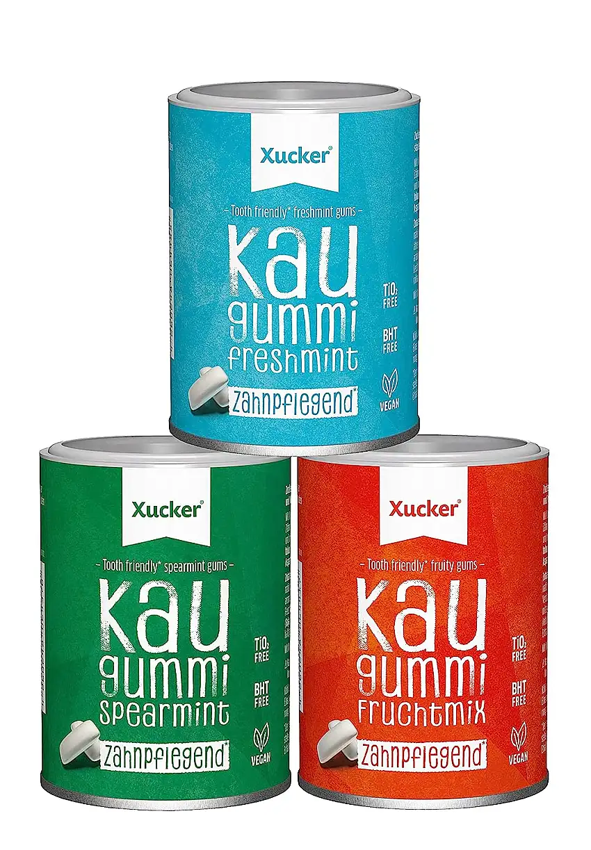 Xucker - 3er Xylit Kaugummi-Set (3 x 100 g) - Spearmint, Fruchtmix und Freshmint