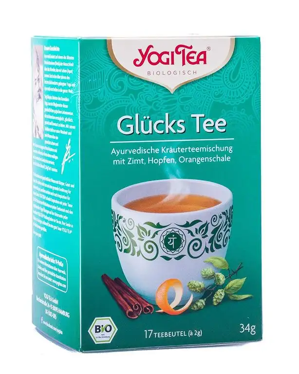 Yogi Tee, Glücks-Tee Ayurvedische Teemischung, Biotee, man schmeckt die wärme eines glücklichen Sommertages, 17 Teebeutel, 30,6g
