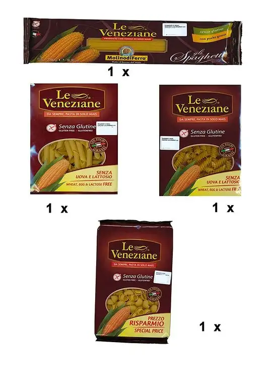 Le Veneziane je 1 x Spaghetti 25/ Penne 122/ Eliche 134/ Pipe Rigate 171 à 250gr = 1000gr