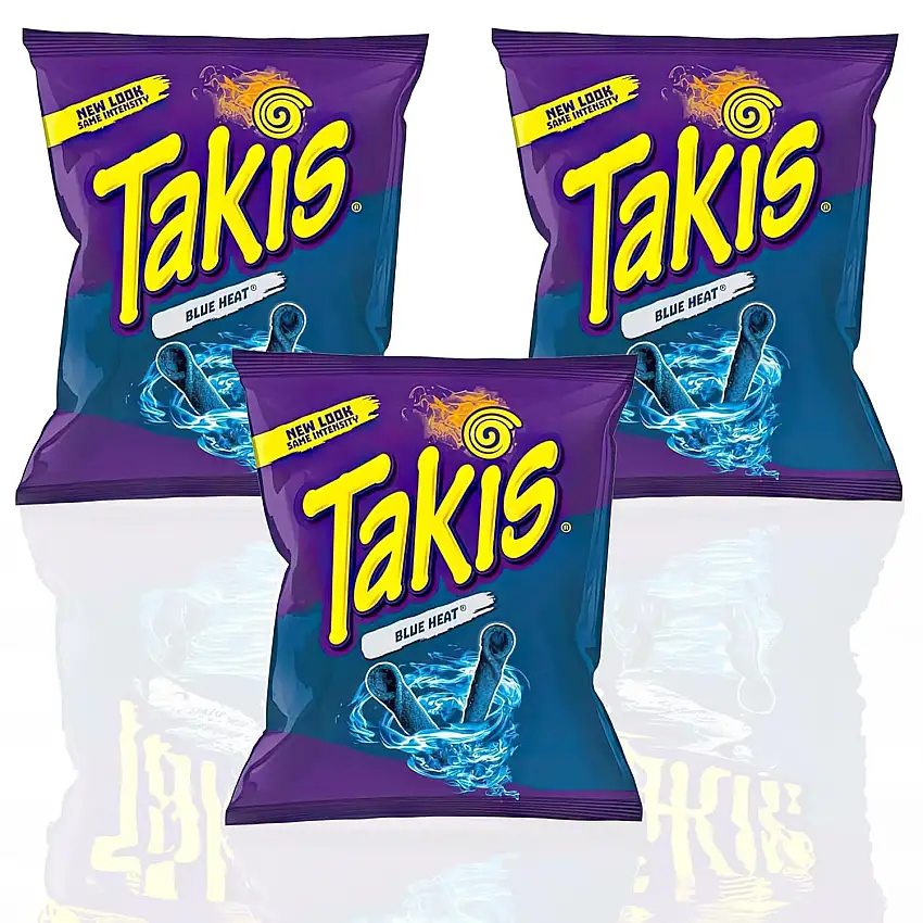 Takis Blue Heat 92,3g | 3er Pack | Knusprige Blaue Tortilla-Chips | Scharf Gewürzt | Perfekt zum Snacken und Teilen | Original aus Mexiko + GETZH ThankYou Sticker