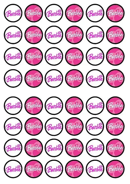 48 Barbie #2, Essbare PREMIUM Dicke GEZUCKERTE Vanille, Reispapier Mini Cupcake Toppers, Cake Pops, Cookies für Wafer