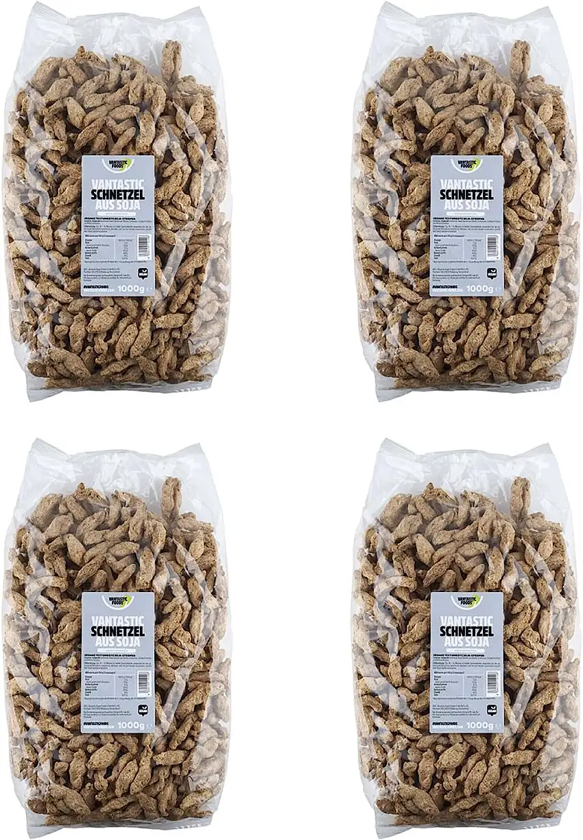 Vantastic Foods Soja Schnetzel VEGAN 4 x 1 kg 4er Spar-Pack | Großpackung Soja Geschnetzeltes mit viel Protein | FLEISCHERSATZ für Veganer | #GOVEGAN